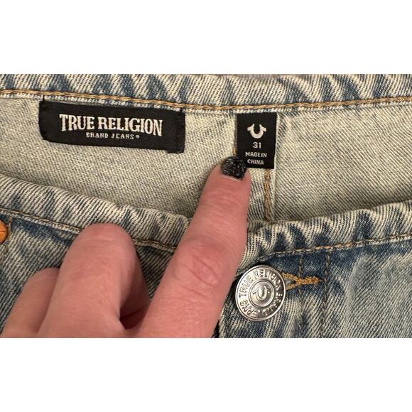 True Religion Women's Blue Leila Cuffed Slung Baggy Jean Size 31 Distressed - Picture 5 of 9